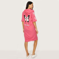 Dark Blossom Back & Sleeve Print Short Sleeve Hoodie Dress