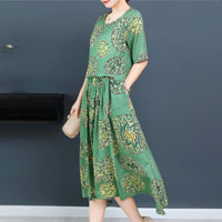 Green Ethnic Print Patchwork Short Sleeve